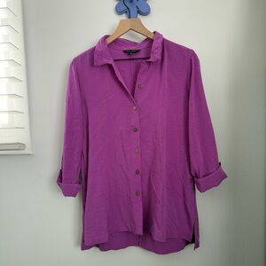 John Mark Small Purple Orchid Tunic Shirt Button Up Relaxed Coastal Lagenlook